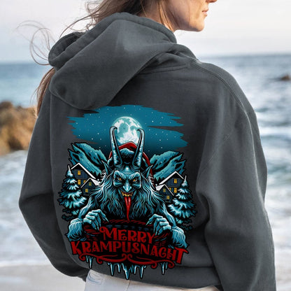 Merry Krampusnacht Printed Back Unisex Cotton Hoodie