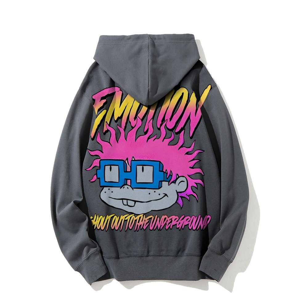 Vintage Cartoon Monster Graphic Print Printed Back Cotton Hoodie