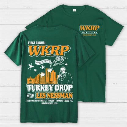 First Annual Fictional Radio Thanksgiving Day Turkey Drop Front And Back Printing Geek T-Shirt