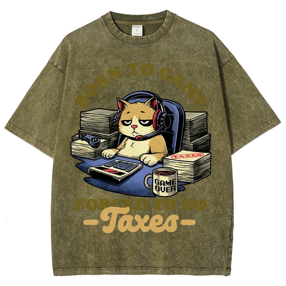 Cat Gamer Taxes Vintage Distressed T-shirt