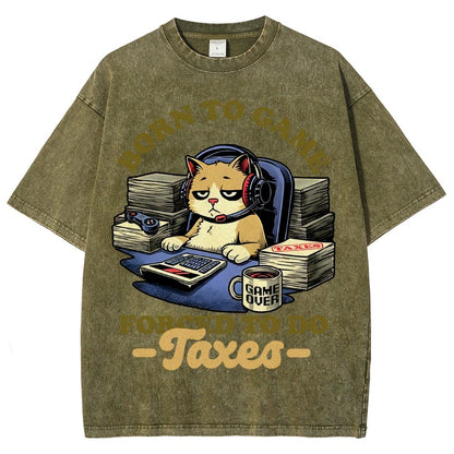 Cat Gamer Taxes Vintage Distressed T-shirt