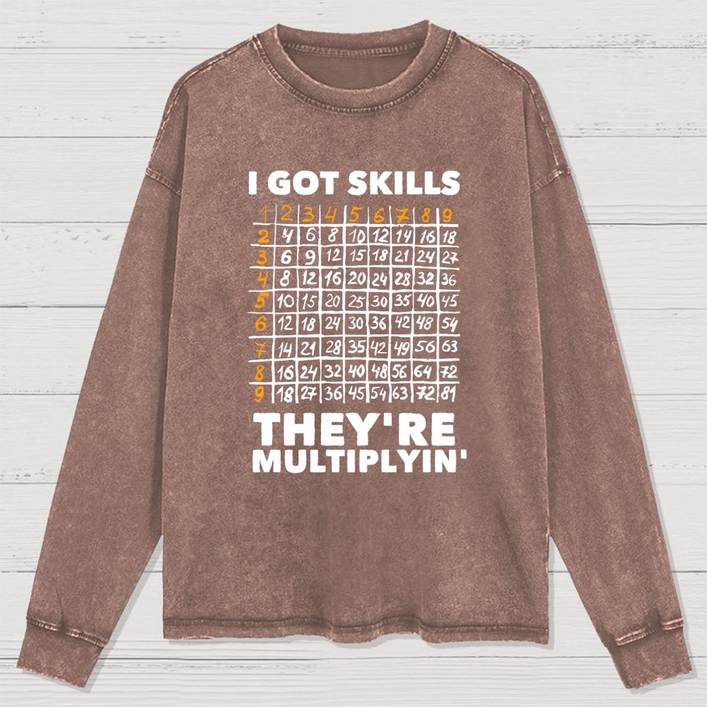 Math Got Skills Multiplying Washed Long Sleeve Tee