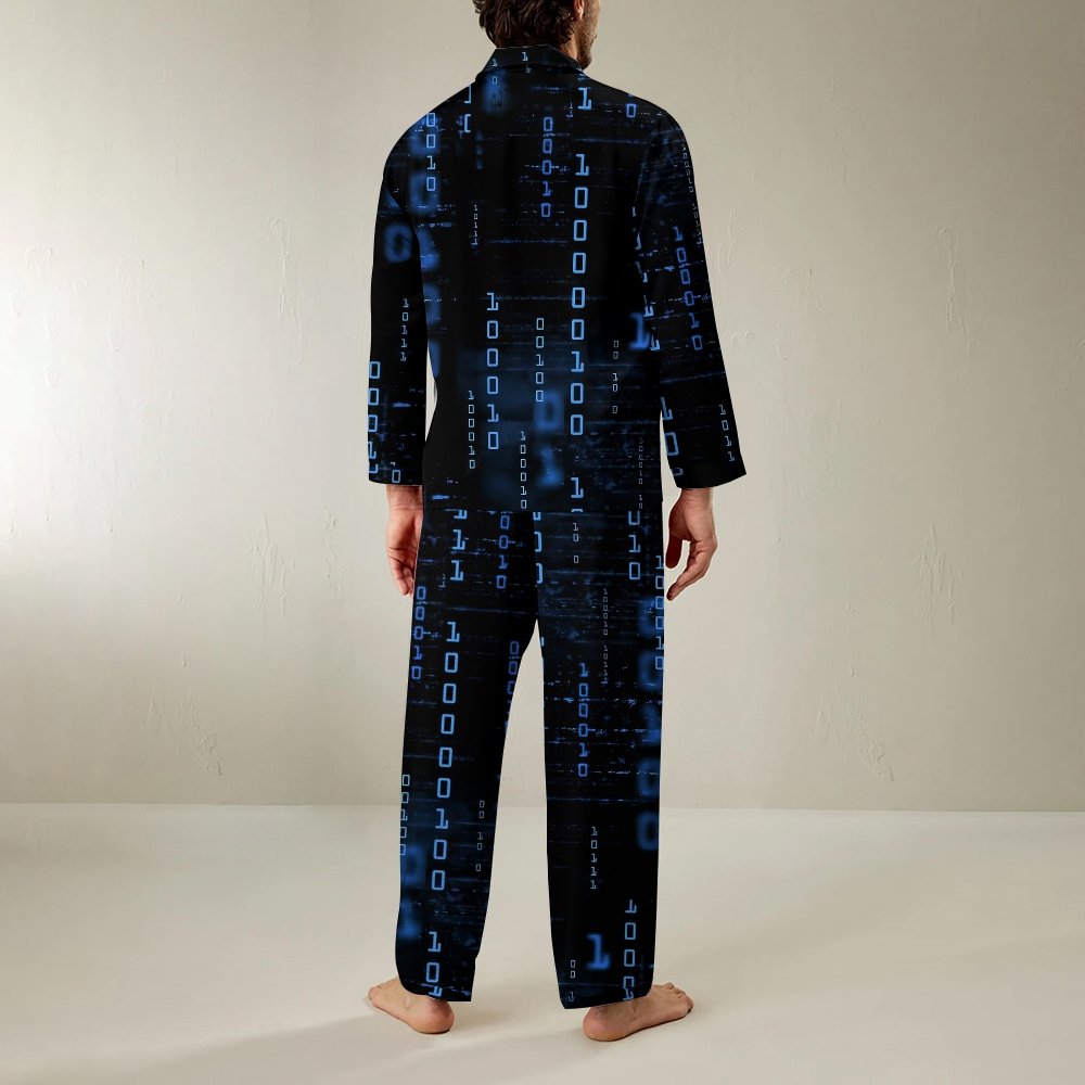 Blue Codes 0 And 1 Geek Long Sleeve Pajama Set