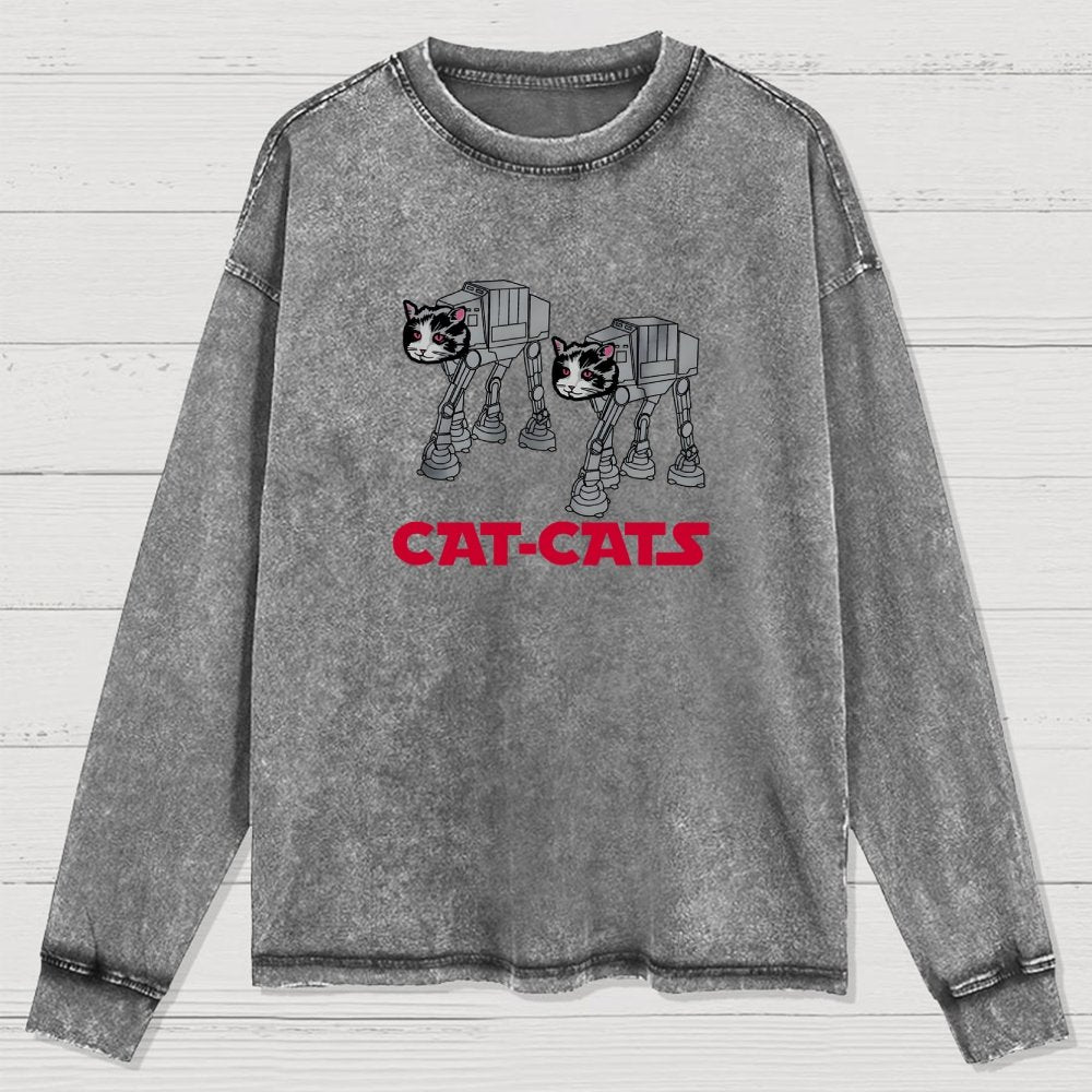 Walking Robot Cat  Washed Long Sleeve Tee