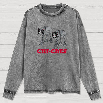 Walking Robot Cat  Washed Long Sleeve Tee