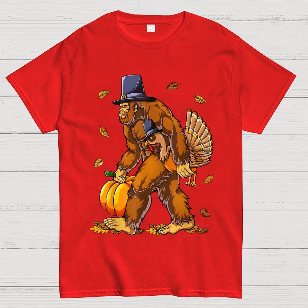 Bigfoot Turkey Pumpkin Thanksgiving Sasquatch Geek T-Shirt
