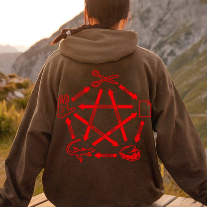 Rock Paper Scissors Spock Printed Back Unisex Cotton Hoodie