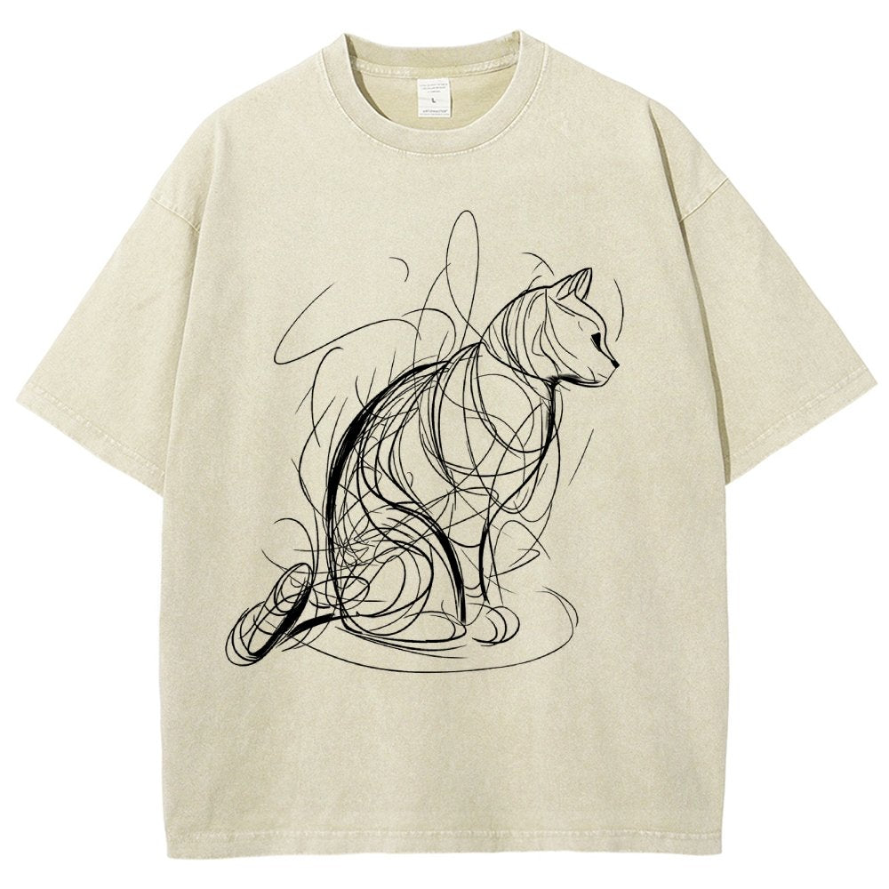 Cat Lines Vintage Distressed T-shirt
