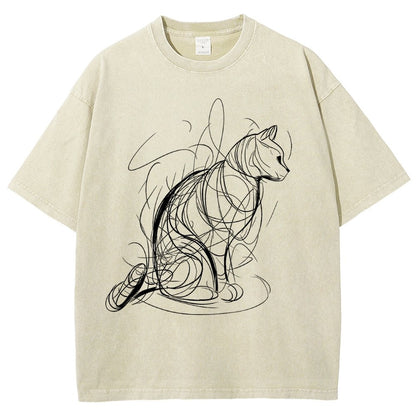 Cat Lines Vintage Distressed T-shirt