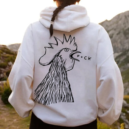 Funny Chicken  Printed Back Cotton Hoodie
