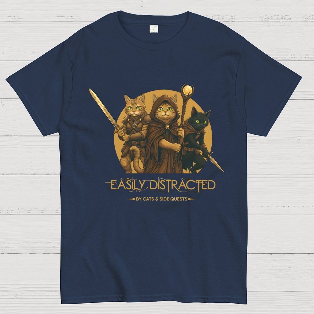 Easily Distracted By Cats And Side Quests Geek T-Shirt