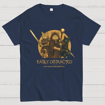 Easily Distracted By Cats And Side Quests Geek T-Shirt