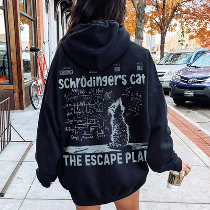 Schrodinger's Cat Escape Plan Interesting Physics Science Printed Back Cotton Hoodie