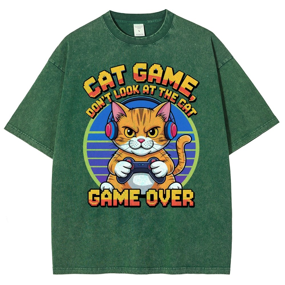 Funny Cat Game-Game Over Vintage Distressed T-shirt