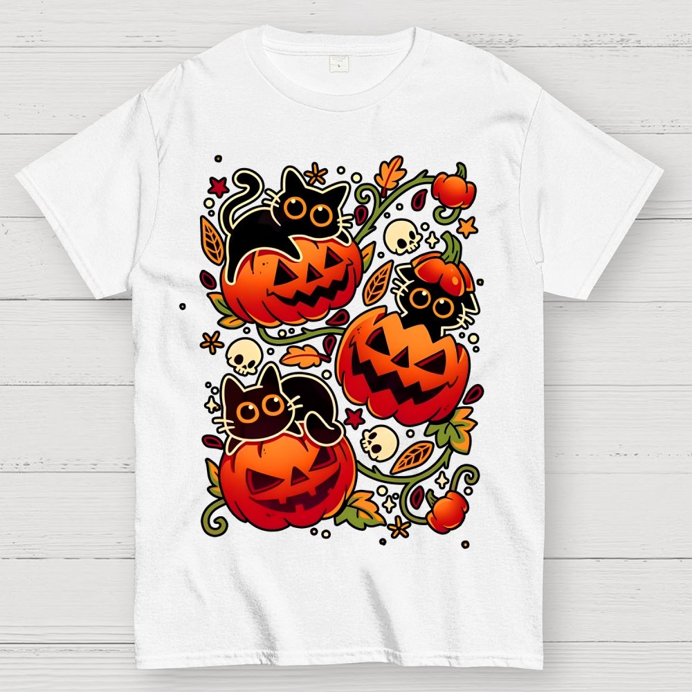 Black Cat Pumpkin Party Geek Cotton T-Shirt