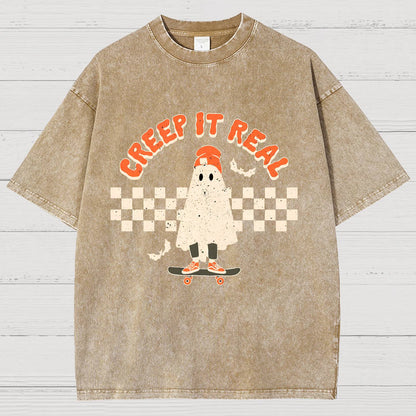 Creep it Real Vintage Ghost Halloween Vintage Distressed T-shirt