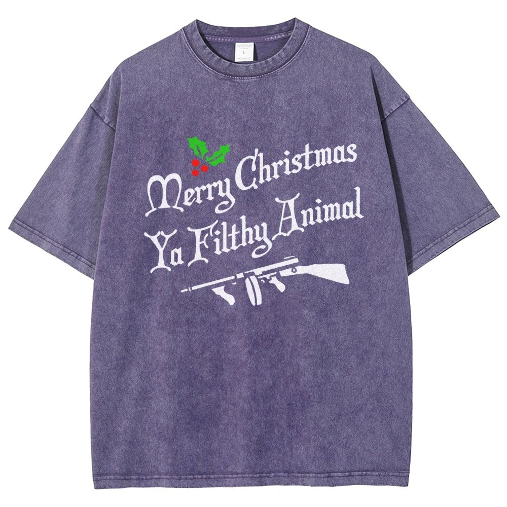Merry Christmas Ya Filthy Animal Vintage Distressed T-shirt