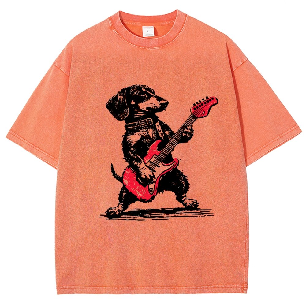 Dachshund Weenie Playing Guitar Vintage Distressed T-shirt