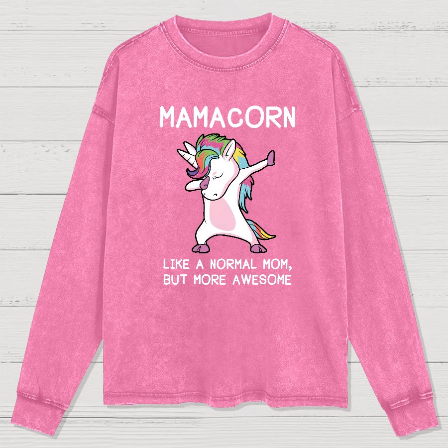 Unicorn Mamacorn Funny Washed Long Sleeve Tee