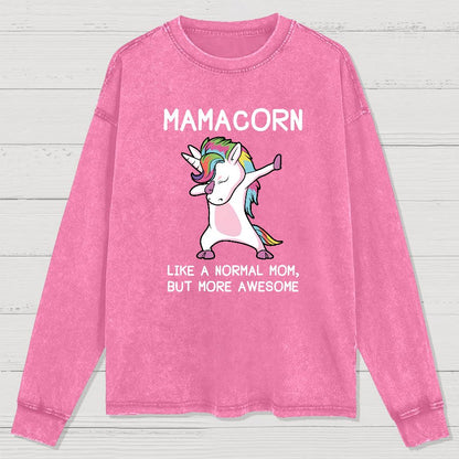 Unicorn Mamacorn Funny Washed Long Sleeve Tee