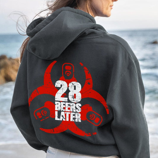 28 beers later Printed Back Unisex Cotton Hoodie
