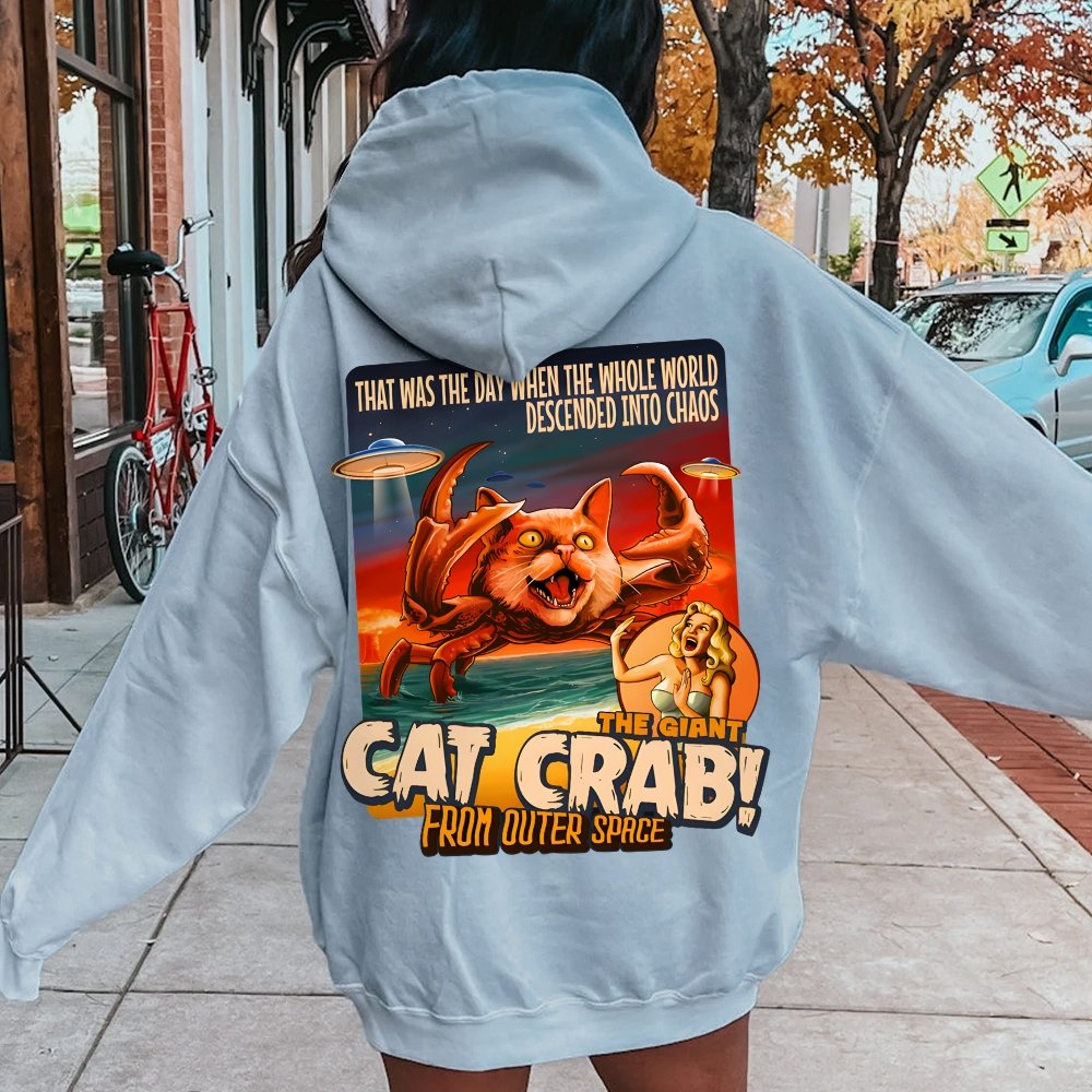 The Giant Cat Crab Geek Printed Back Cotton Hoodie