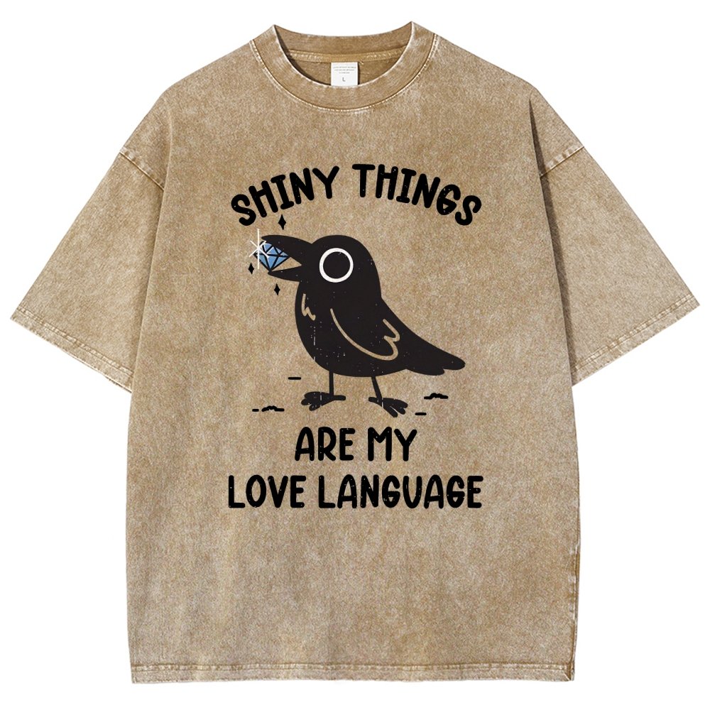 Crow Love Shiny Vintage Distressed T-shirt