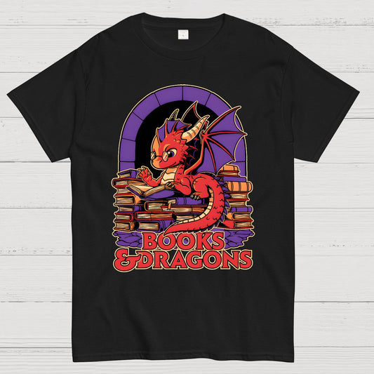 Books and Dragons Geek T-Shirt
