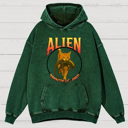 Black Cat Eating Alien Vintage Distressed Hoodie