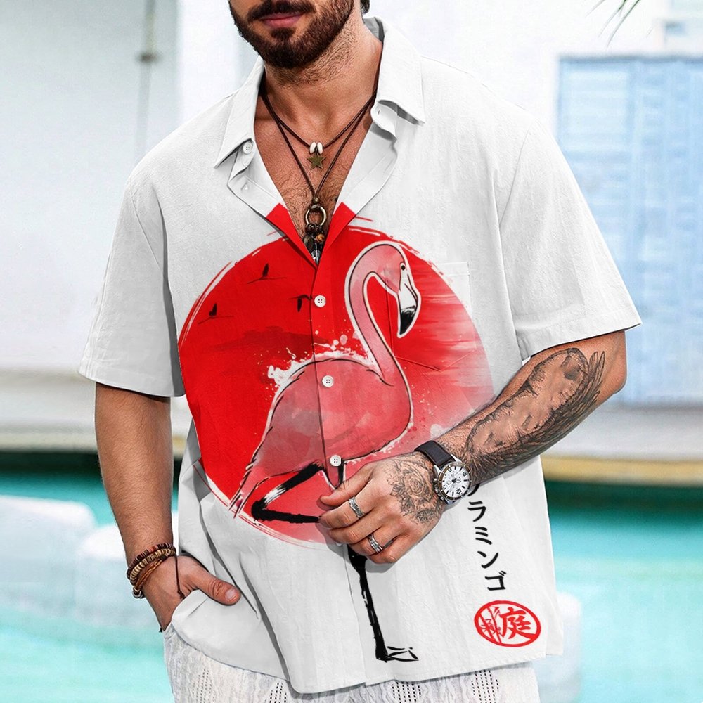 Flamingo Sumi E Geek Hawaiian Shirt