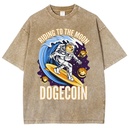 Riding To The Moon Dogecoin DOGE Vintage Distressed T-shirt