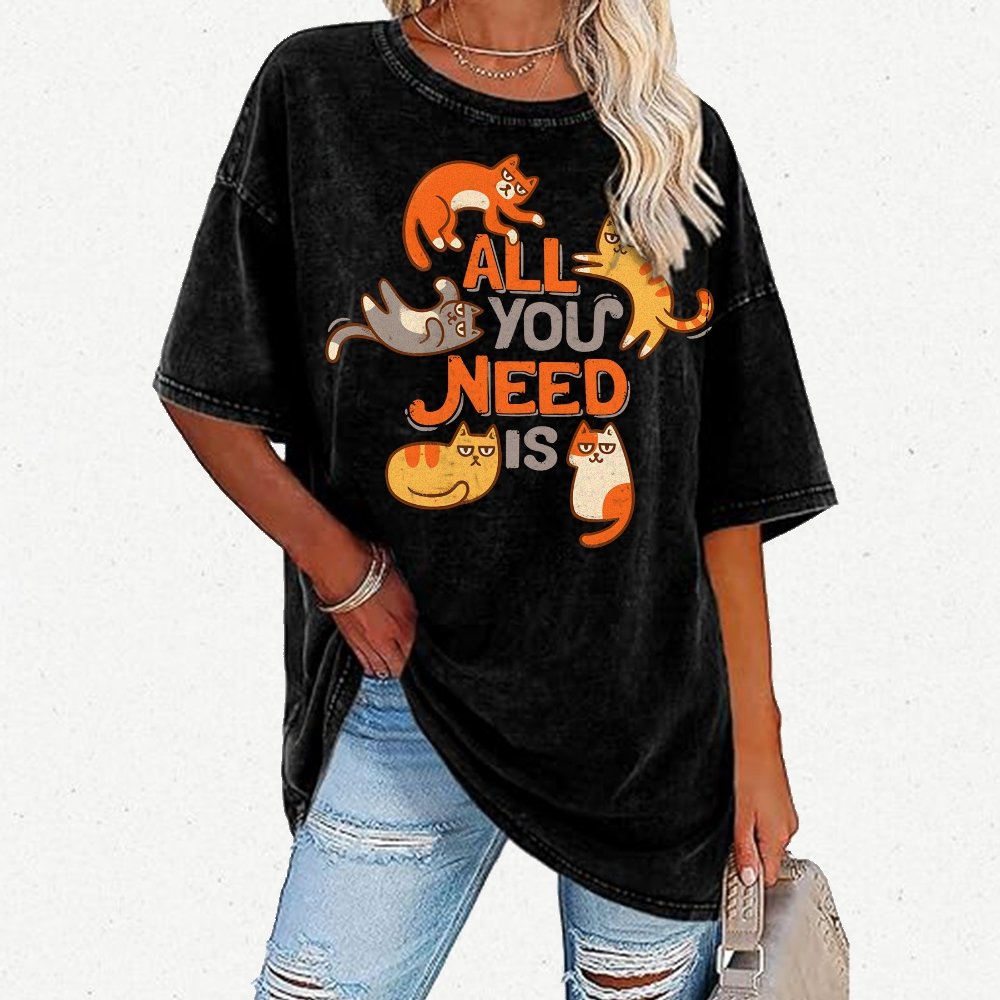 All You Need Is Cat Vintage Distressed T-shirt