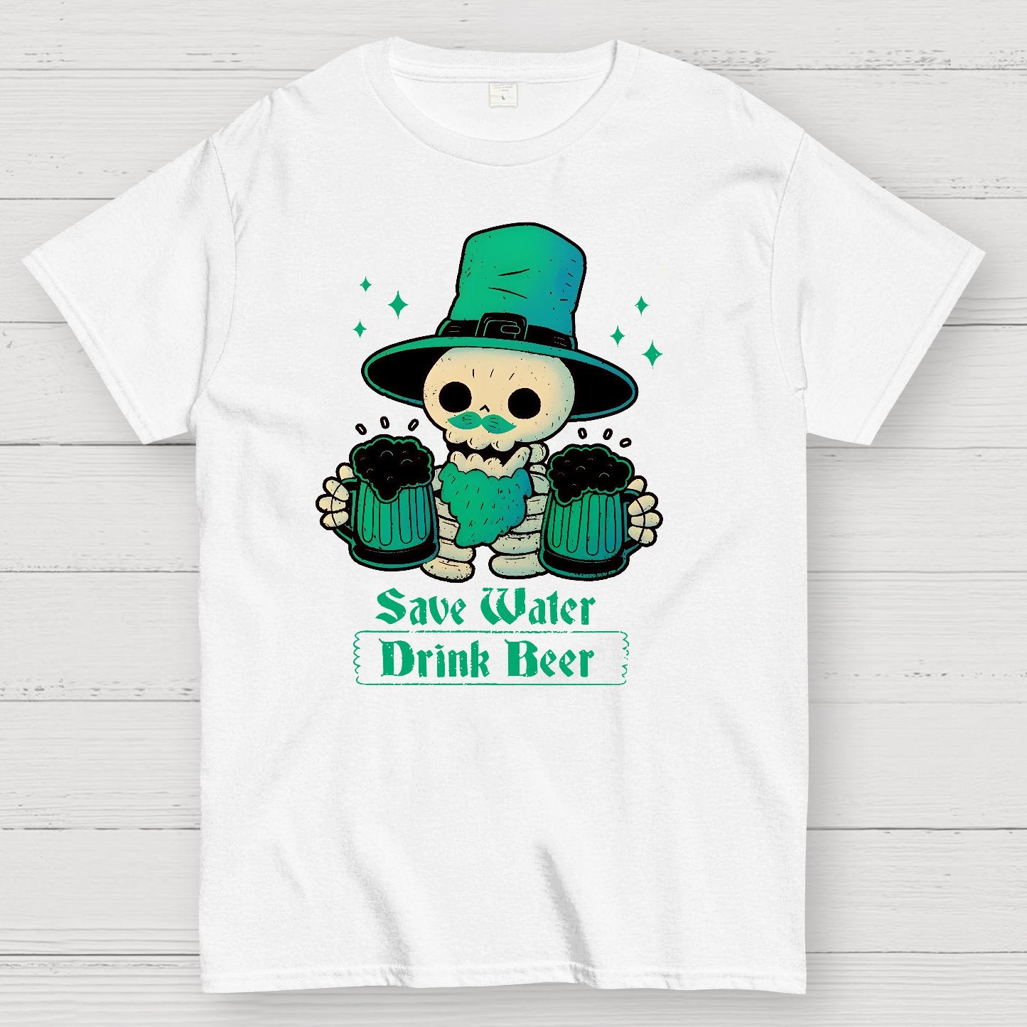 Skeleton St Patrick drinks Beer Geek T-Shirt
