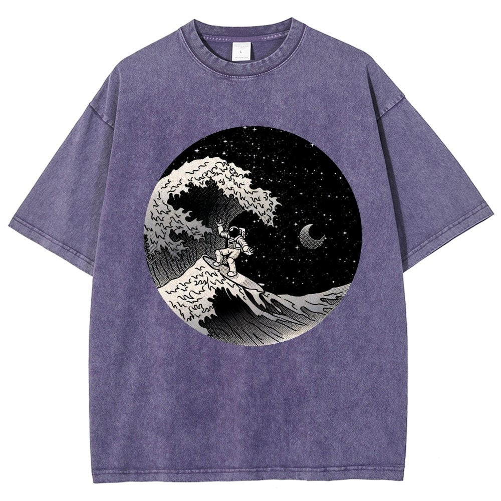 Astronaut Surfing Kanagawa Wave Vintage Distressed T-shirt