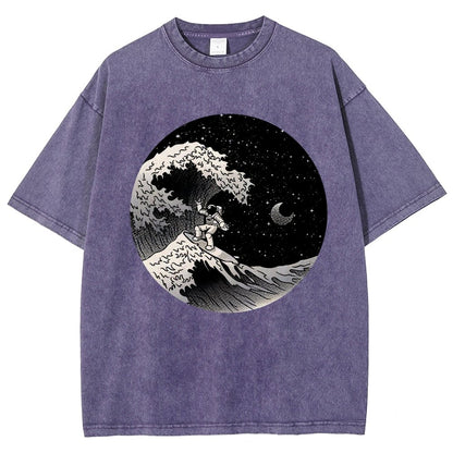 Astronaut Surfing Kanagawa Wave Vintage Distressed T-shirt
