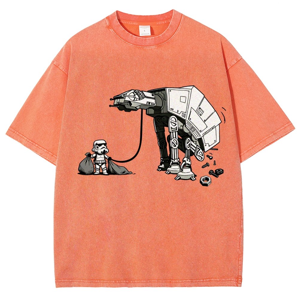 Picking Up Feces With A Huge Poop Bag Empire Robot Dog-Planet Battles Vintage Distressed T-shirt