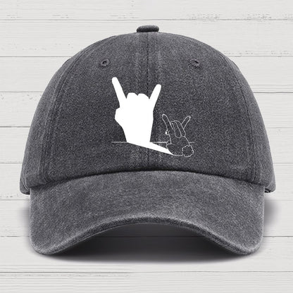 Rabbit Rock and Roll Hand Shadow Meme Style Unisex Gamer Movie Music Hat