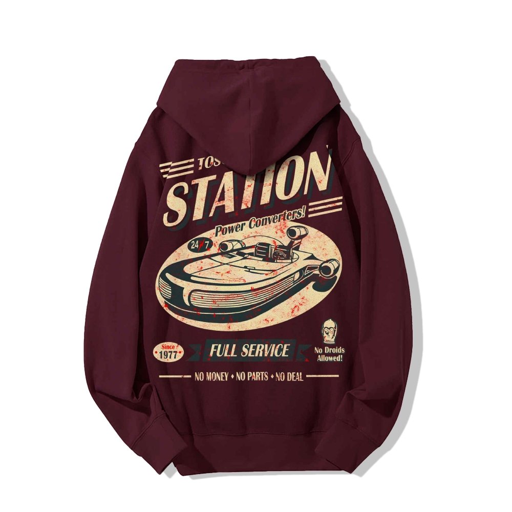 Classic Printed Back Cotton Hoodie with a Fictitious Location Design