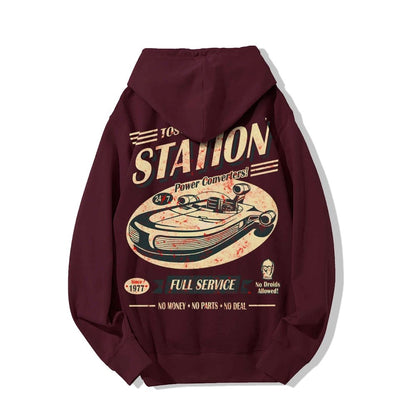 Classic Printed Back Cotton Hoodie with a Fictitious Location Design