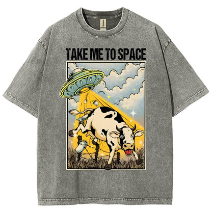 Take Me to Space - Alien Cow Abduction Vintage Distressed T-shirt