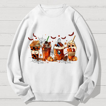 Skeleton Coffee Cups Halloween Geek Cotton Sweatshirt