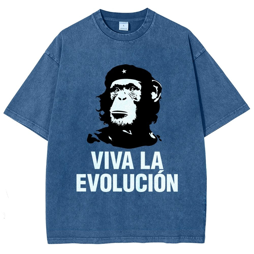 Marxist Evolution Funny Chimpanzee Monkey Rebellious Figure Parody Slogan Vintage Distressed T-shirt
