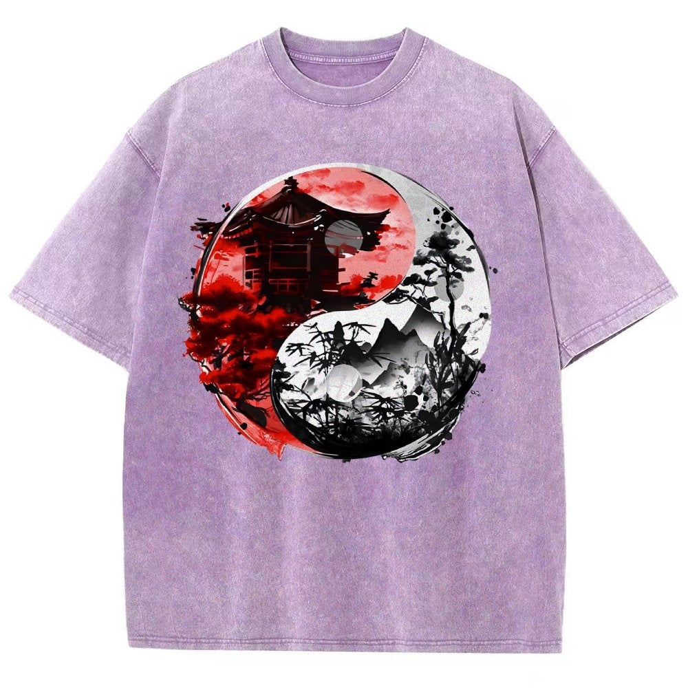 Temple Yin yang Vintage Distressed T-shirt
