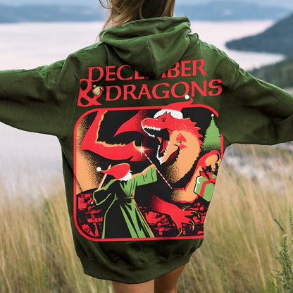December & Dragons Printed Back Cotton Hoodie