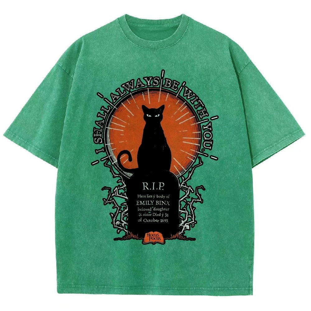 Halloween Cat Print Vintage Distressed T-shirt