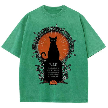 Halloween Cat Print Vintage Distressed T-shirt