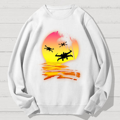 Fighter Planes And Sunset Geek Cotton Sweatshirt