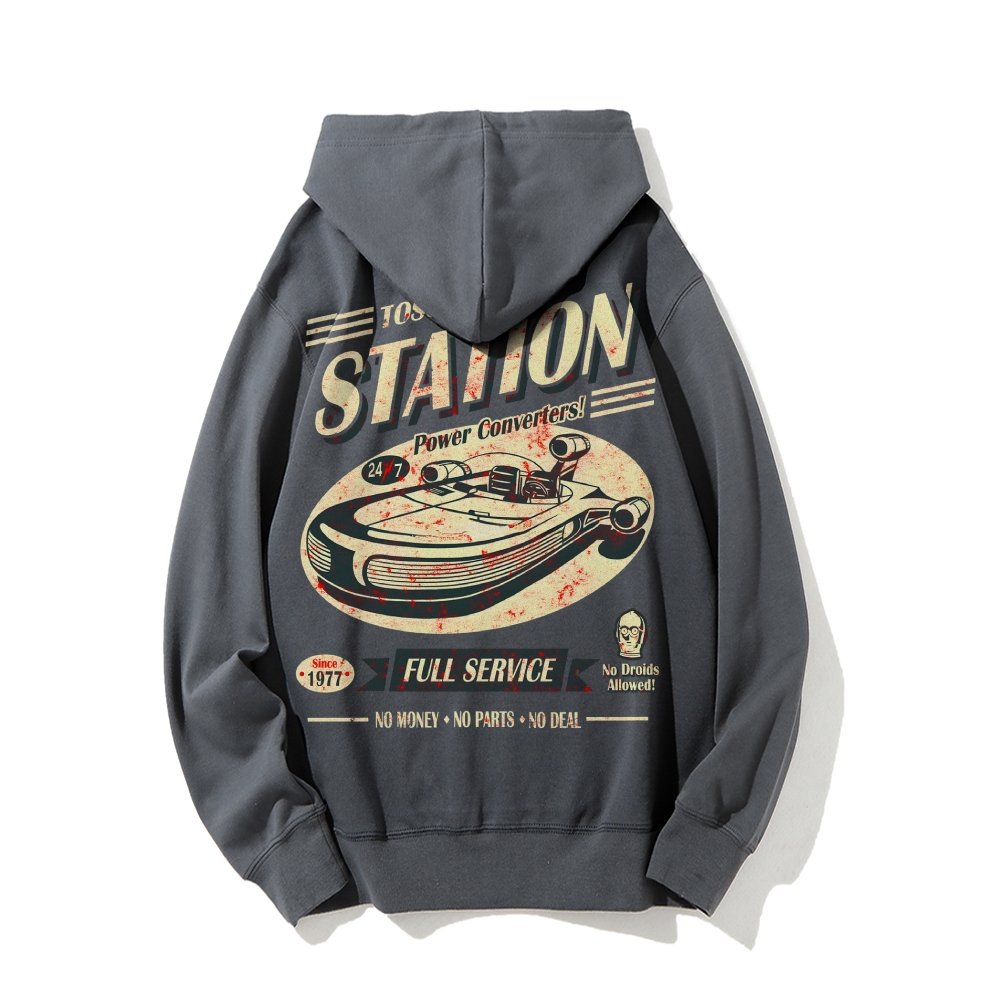 Classic Printed Back Cotton Hoodie with a Fictitious Location Design