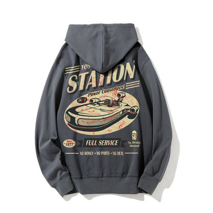 Classic Printed Back Cotton Hoodie with a Fictitious Location Design
