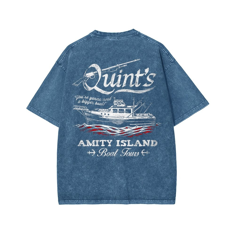 Captain's Shark Fishing Front And Back Printing Washed T-shirt